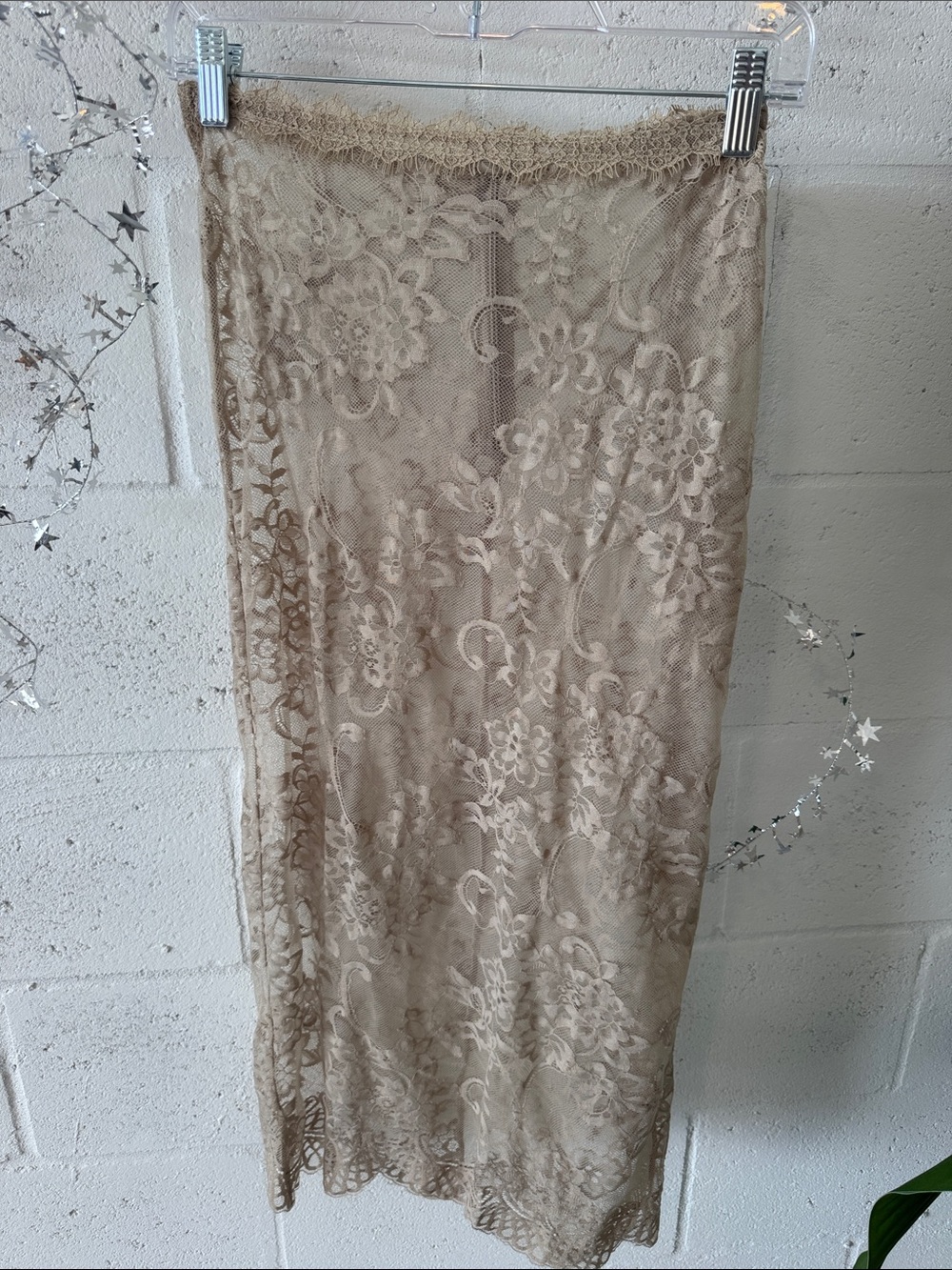 Taupe lace midi skirt